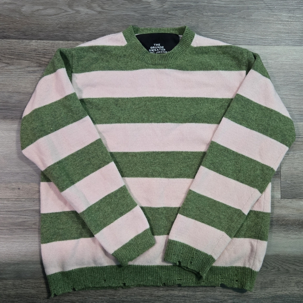 Marc Jacobs The Grunge Sweater - Striped Pink/Green - 100% Wool - Size S
